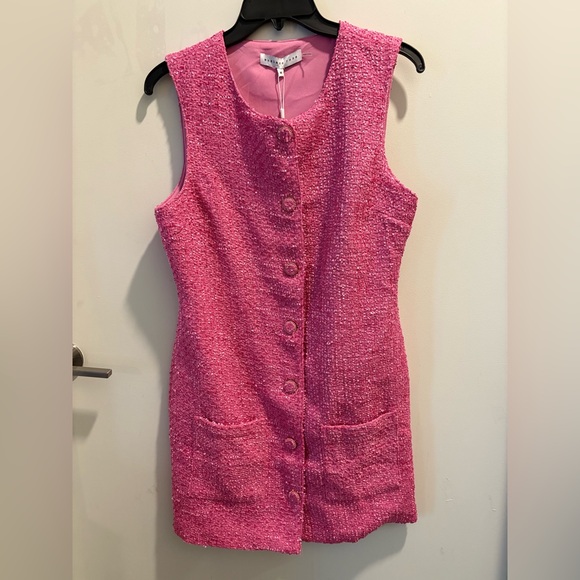 revolve x Endless Rose Pink Sleeveless Button-Front Tweed Business Dress M NWT - Picture 2 of 10